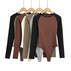 Long sleeve bodysuits women streetwear sexy tops women 2023 y2k korean fashion bodycon bodysuits patchwork body suits ribbed