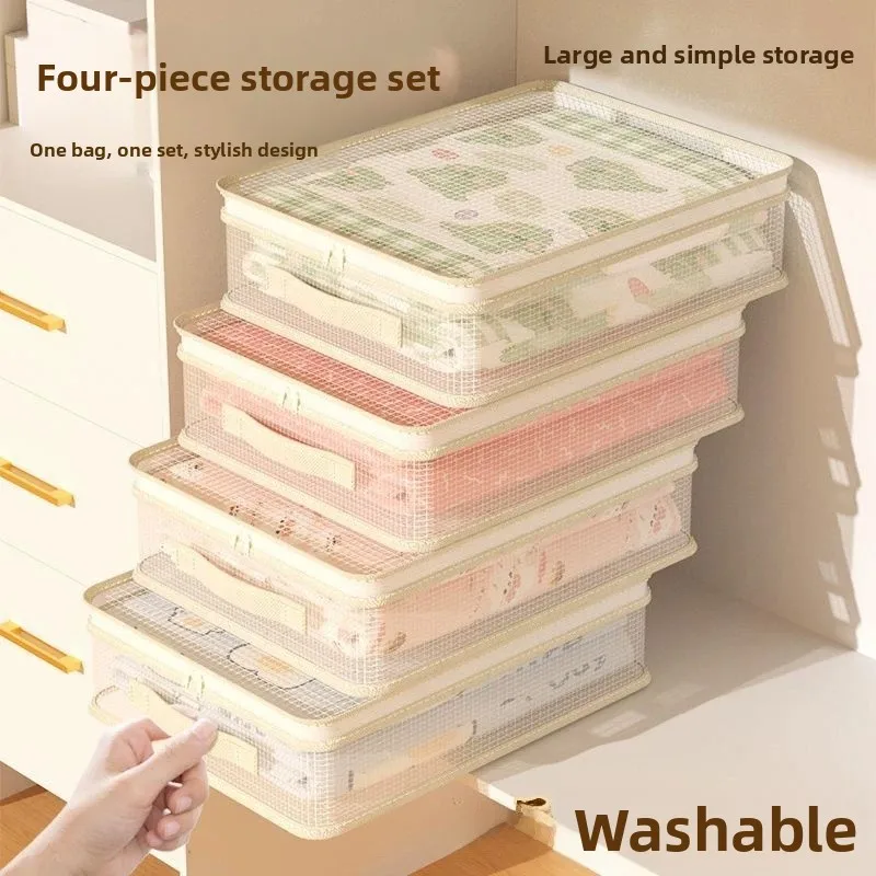 Transparent Mesh Four-Piece Set Storage Bag Seasonal Clothing Organization Bag  Bedding Cover Storage Bag
