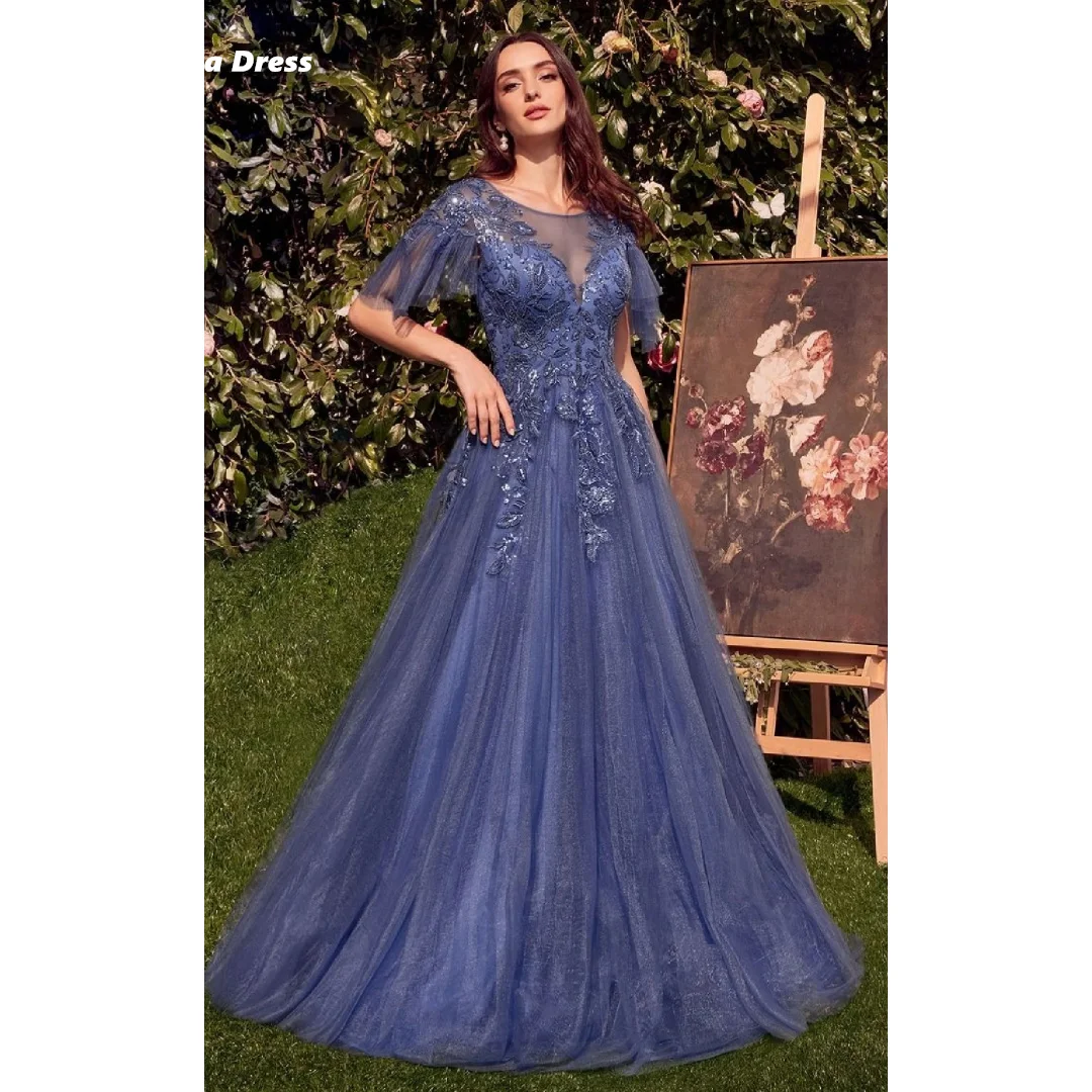

Lena Women's Elegant Dresses for Special Occasions Embroidered Lace Custom Made Round Collar Line A Luxury Prom Dresses 2025