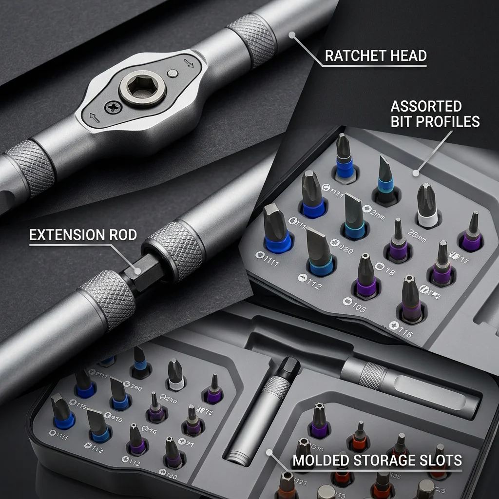 24-in-1 Multifunctional Screwdriver and Ratchet Wrench Set Magnetic Tips Home Repair Tool Kit for DIY Tasks Maintenance Projects view 4