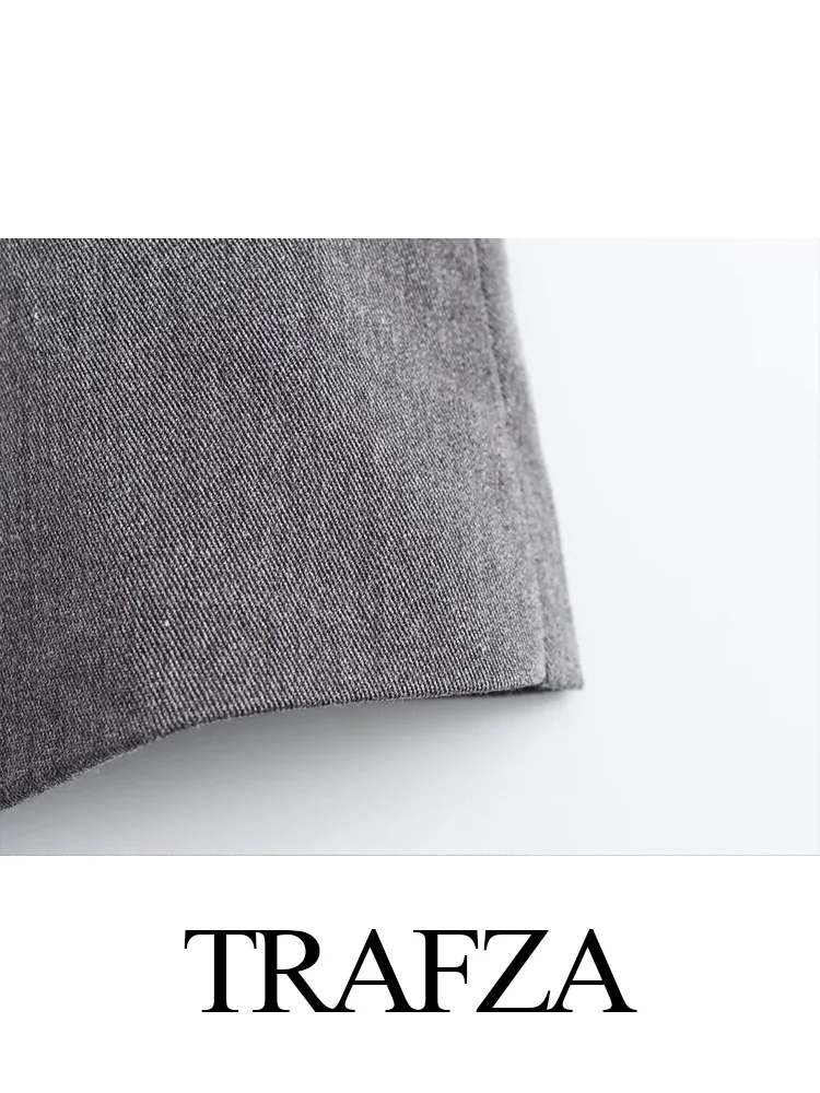 TRAFZA-Camisola de alças Vintage de lapela feminina, lima suspensa, calças de cenoura, cinza, moda unissex, elegante