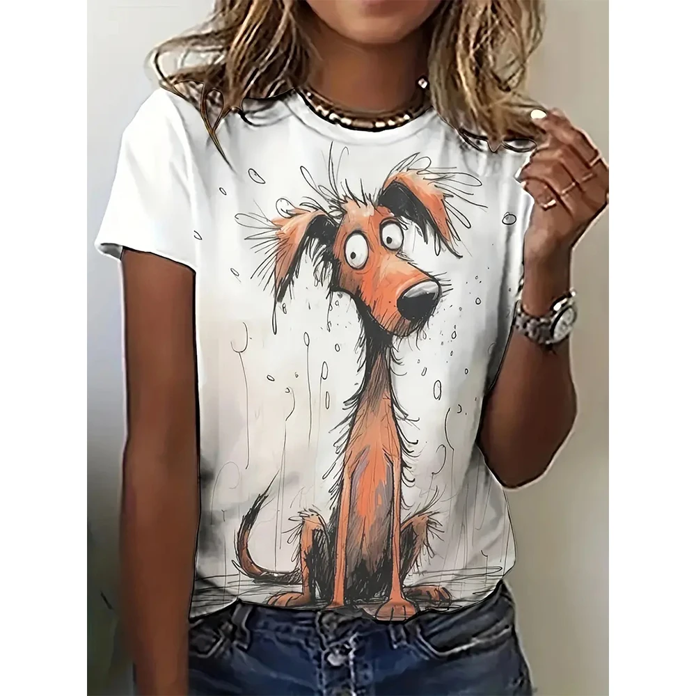 الكلب القط الحيوان ثلاثية الأبعاد طباعة تي شيرت المرأة الشارع الشهير عادية كم قصير تي شيرت س الرقبة تيز Harajuku Y2K بلايز الملابس النسائية
