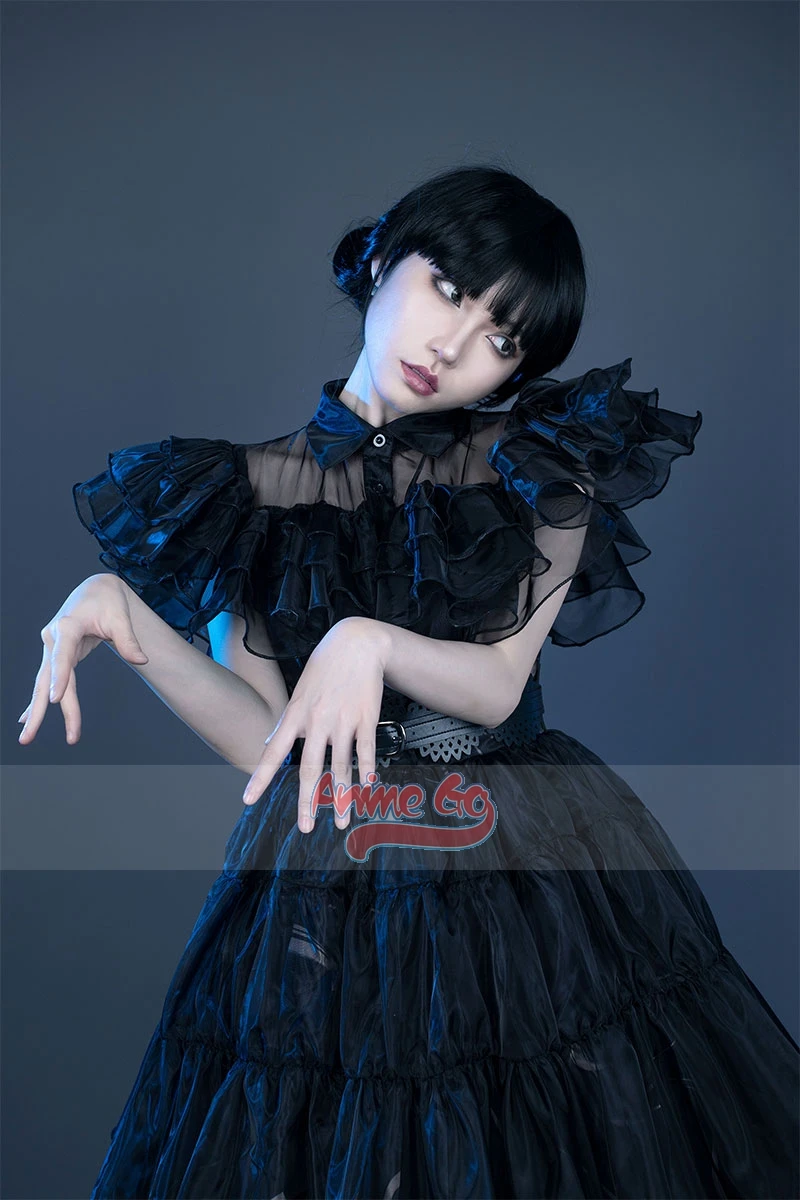 Robe de soirée de danse noire pour femmes et filles, costume de cosplay du mercredi Addams, version améliorée élégante, C07SUL