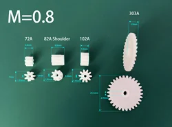 [Sample 10PCS] Modulus M = 0.8 Plastic Tooth Gear Worm Gear 72A 82A Shoulder 102A 303A 0.8M Gears Toy Accessories