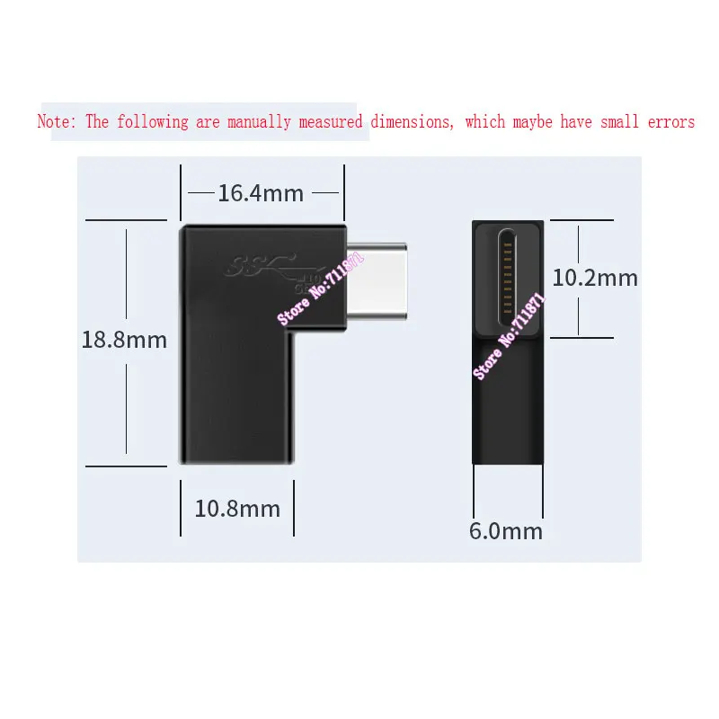 Male to Female Right Angle Type-C  Adapter Connector 90 Degree Bend Usb3.1 Type C Connector Adapter Usb3.1 Type-C Male Female