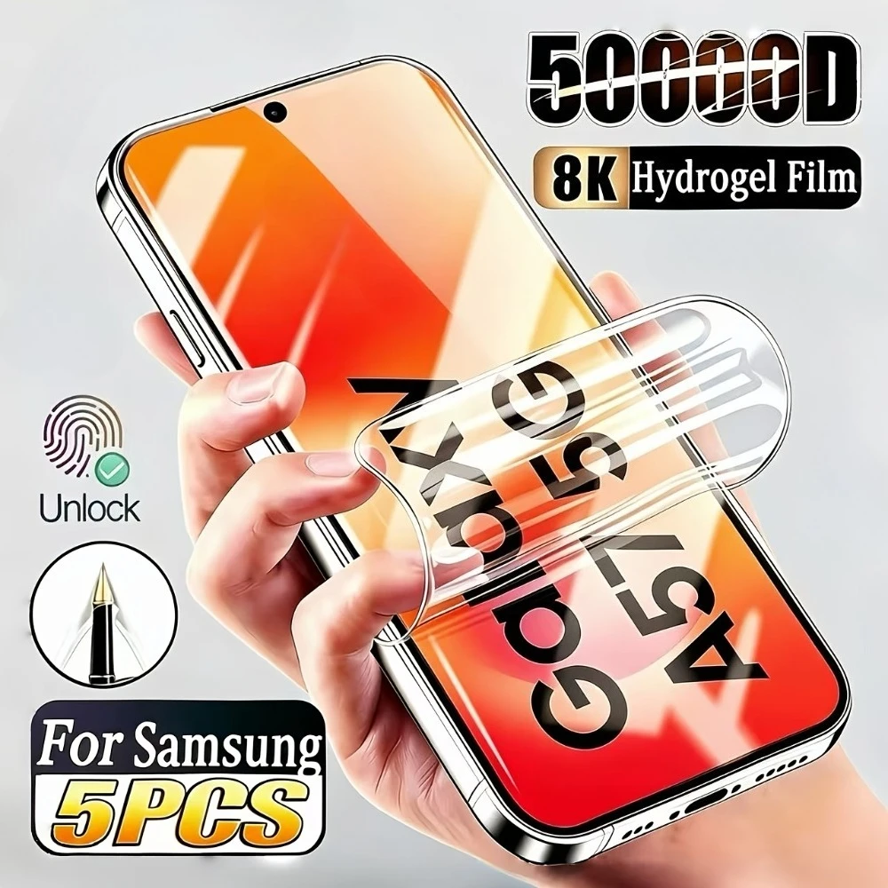 5Pcs Ultra Clear Hydrogel Film for Samsung Galaxy A57 A17 A07 A37 A16 A26 A36 A56 A15 A25 A35 A55 A05 Full Cover Screen Protecto