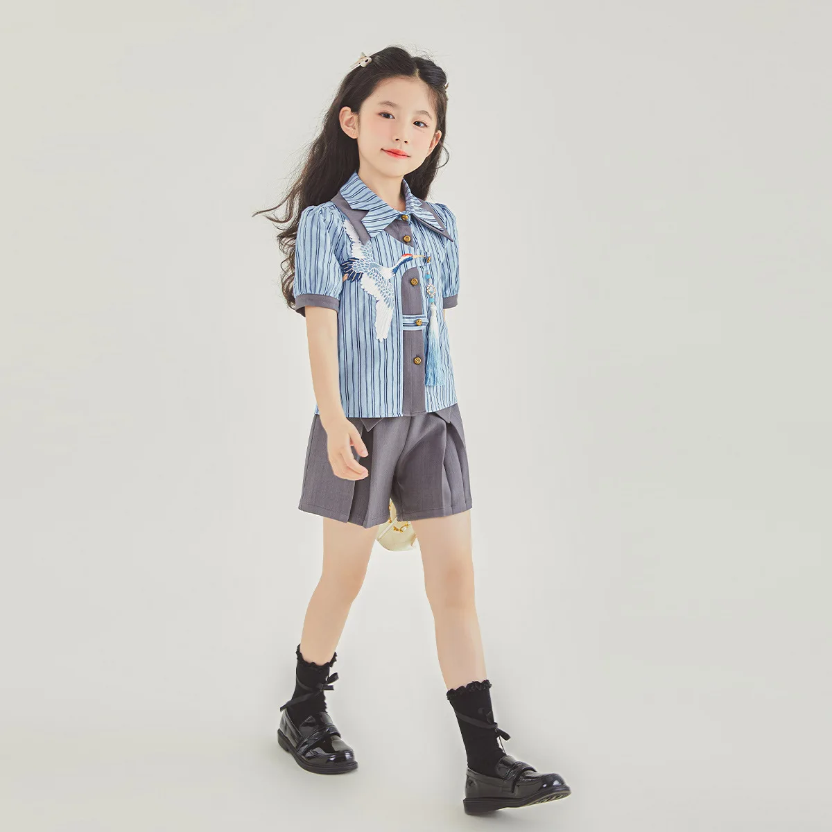 Ensemble de vêtements d'été pour petites filles, chemise rayée + short irrégulier, style académique pour enfants