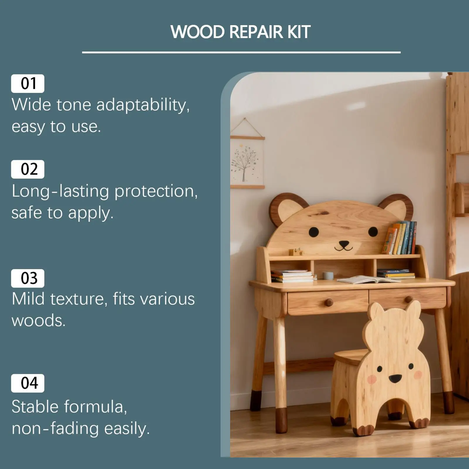 Wood Furniture Repair Kit Restore Finish Double-Bottle Wood Scratch Repair Kit for Furniture for Dining Room Living Room Bedroom