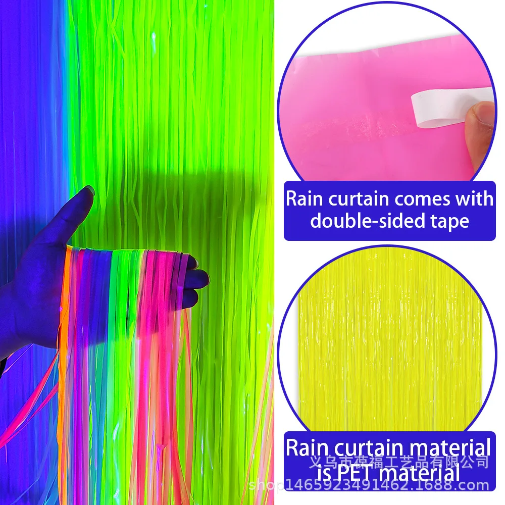 Forniture per feste al neon Tenda da pioggia fluorescente Palloncino digitale Banner Cannucce Decorazioni per feste con luce UV Sfondo decorativo per adulti