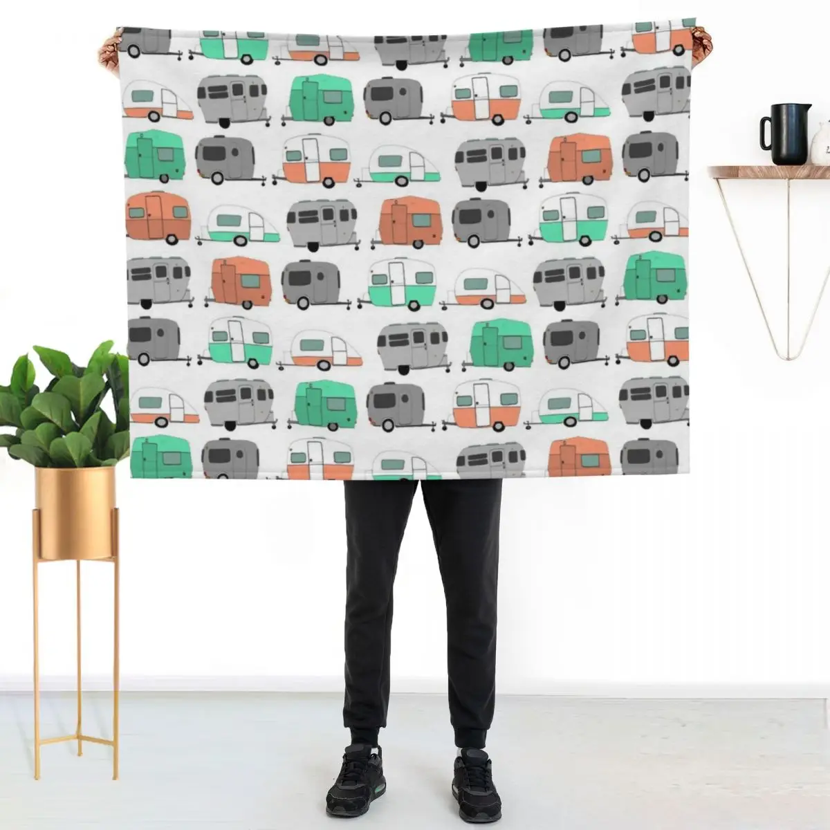 Vintage Caravan Pattern Throw Blanket Moving Travel Tourist Camping Bed Fashionable christmas gifts Blankets