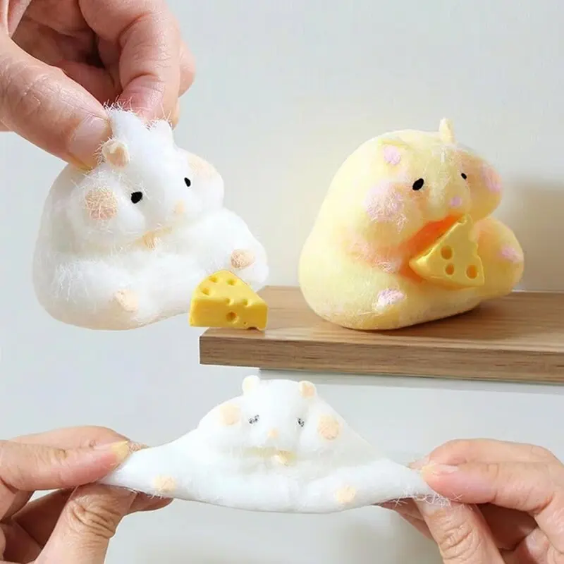 Flauschiges Käse-Hamster-Quetschspielzeug, weiches, dehnbares Stressabbau-Fidget-Gadget, niedliche Desktop-Dekoration, Anti-Angst-Entspannungs-Geschenk für Erwachsene