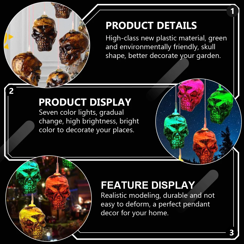 

1pc Skull Wind Lamp Solar Balcony Pendant Charging Outdoor Light Garden Decor Halloween Wind Chime Waterproof Night Light
