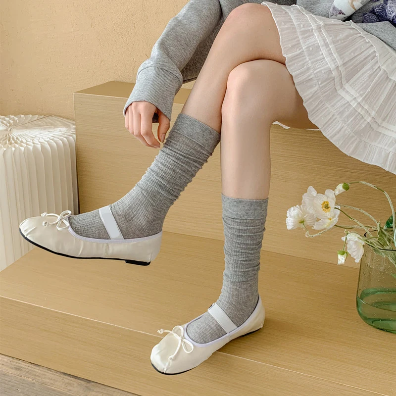 1/4 Pairs Women Summer Plain Casual Cotton Long Socks Breathable Hollow Mesh Thin Design Fashion Sweet Style Stacked Socks image 3