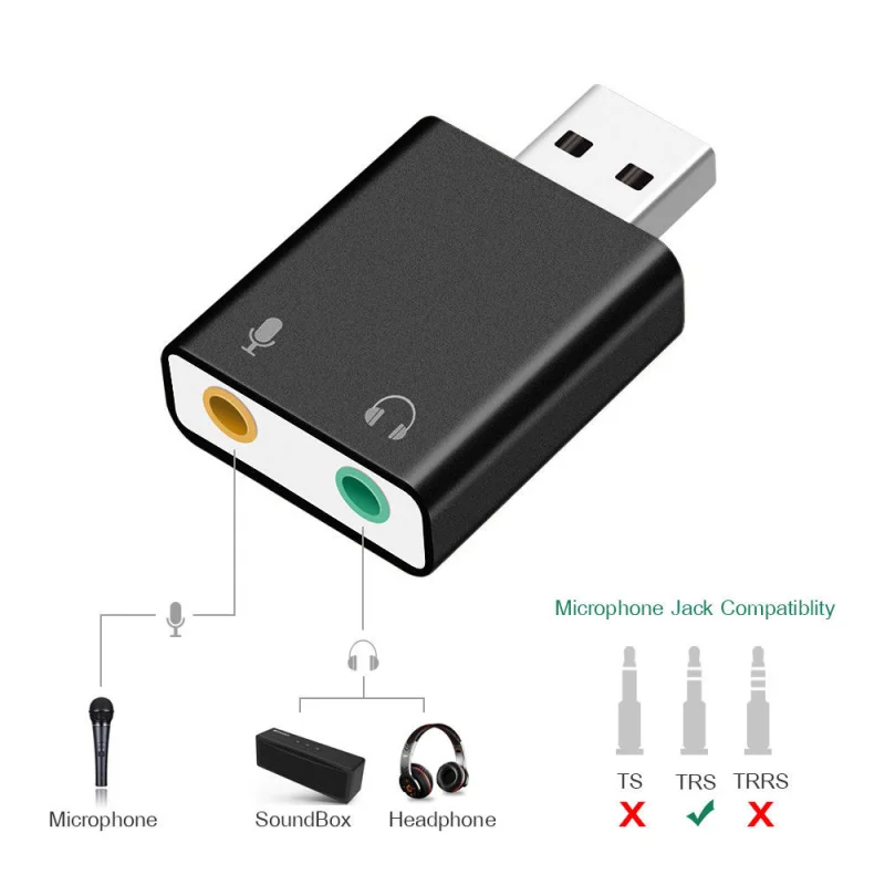 Stereo 7.1 Channel USB External Stereo Sound Audio Aluminum Adapter for Windows XP 7 8 10 Android Linux and Mac Plug and Play