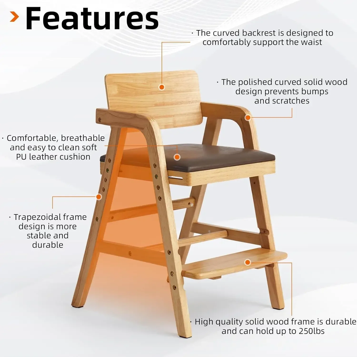 Solid Wood Toddler High Chair Adjustable Baby Feeding Chair Kids Learning Chair Grows With Child For Dining Table Study Mealtime view 4