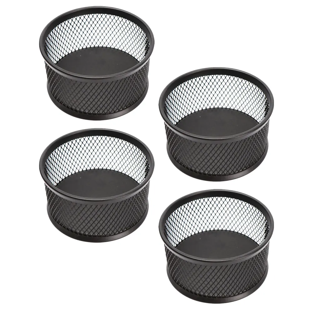 

4pcs Mesh Storage Barrel Paper Clip Holder Black Desk Accessories Wear Resistant Organizer