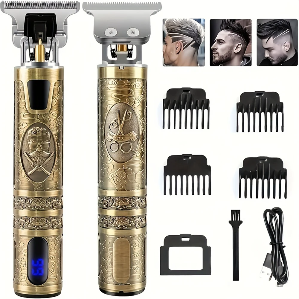 T9 LCD Electric Hairdresser Oil Shaving Head Electric Pusher Carving Electric Pusher Clipper Hair Precision Trimmer for Men Care