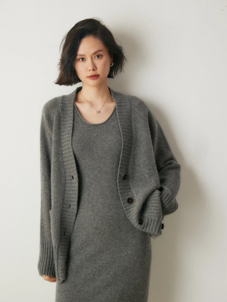 Heavyweight Women\'s 100% Cashmere Sweater V-neck Cardigan Autumn Winter Thick Casual Loose Style Cashmere Knit Sweater Coat Tops