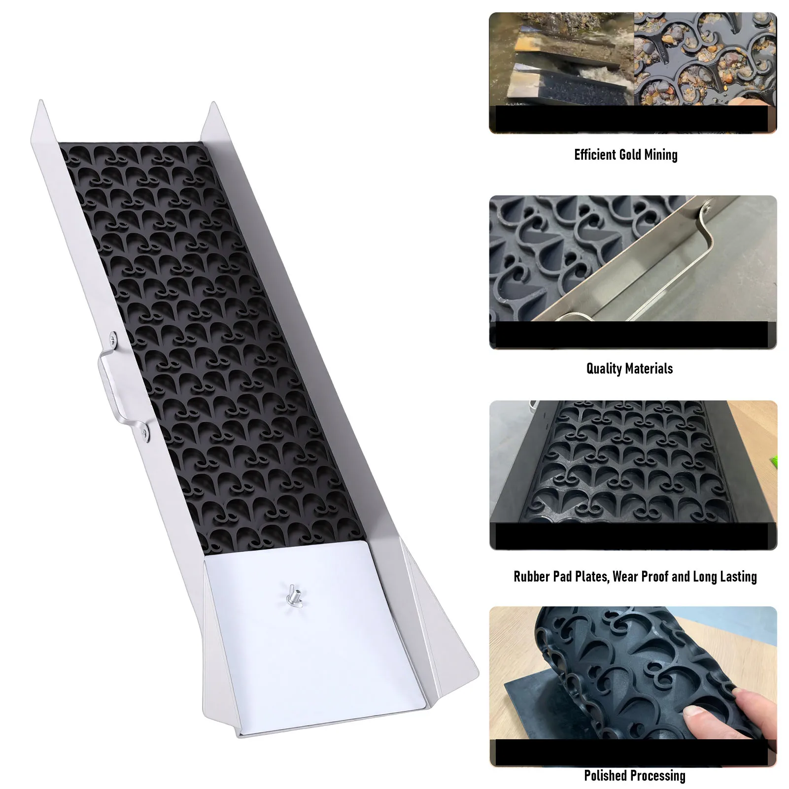 Folding Sluice Box Gold Sluice Box Aluminum Alloy Portable Gold Mining Chute Panning Prospecting Recovery Tool with Rubber Pad
