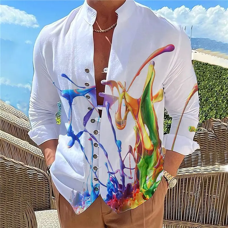Men's Casual 3D Print Long Sleeve Shirts Turn Down Collar Beach Vacation Camisa Masculina Loose Streetwear Fashion Blouse