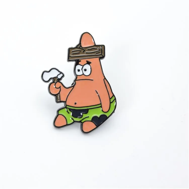 SpongeBob Schwammkopf hält Bleistift Brust Pin Patrick Thaddäus Meerjungfrau Mann personalisierte Mode Trend Brosche Abzeichen Clip süß