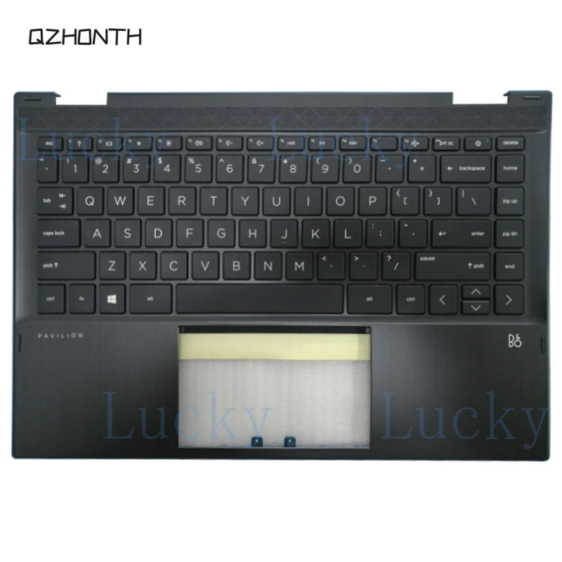 f  (Blue Edge) New For HP 14-DW 14T-DW Palmrest Upper Case w/ Keyboard Non-Backlit