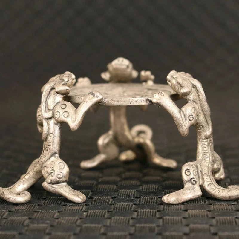 Japanese Old Tibet Silver Hand Cast Leopard Statue Figure Oil Lamp Home Deco