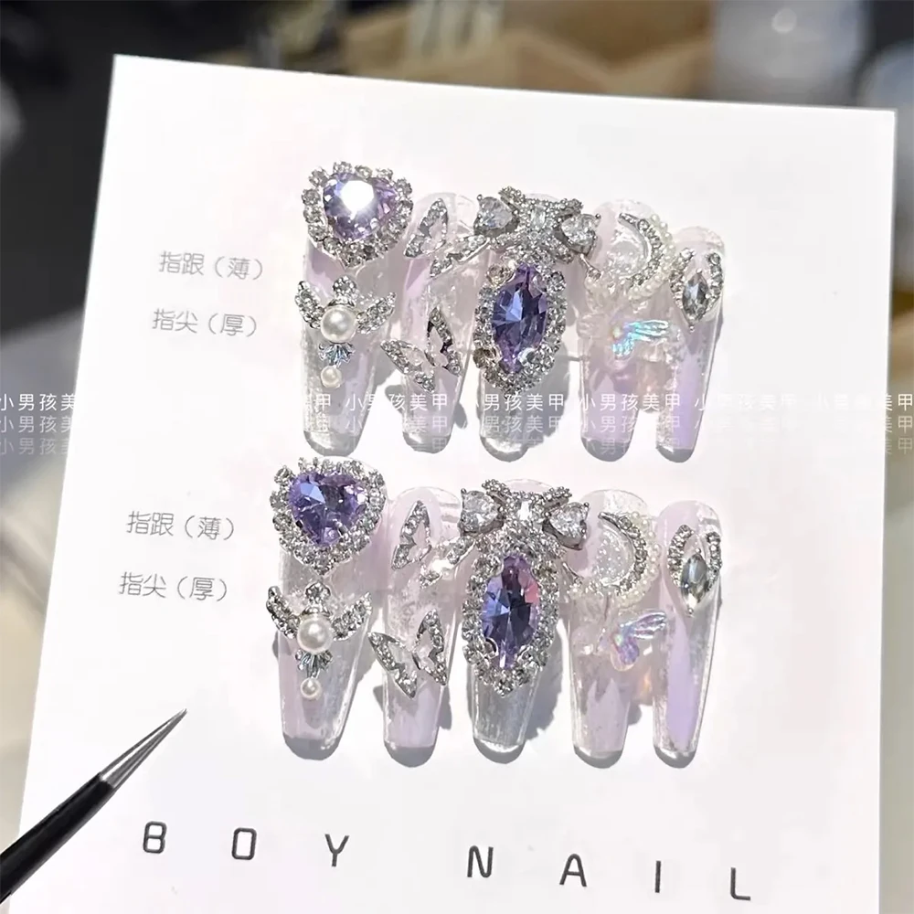 Mode kunstmatige pers op nagels Luxe vol diamanten decoratief ontwerp Pure handgemaakte afneembare herbruikbare volledige dekking nagels