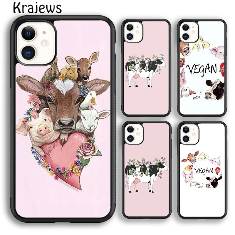 Krajews Vegan Vegetarian Cow Soft Phone Case Cover For iPhone 16 15 SE2020 14 6 7 8 plus 11 12 13 pro max Plus coque Fundas