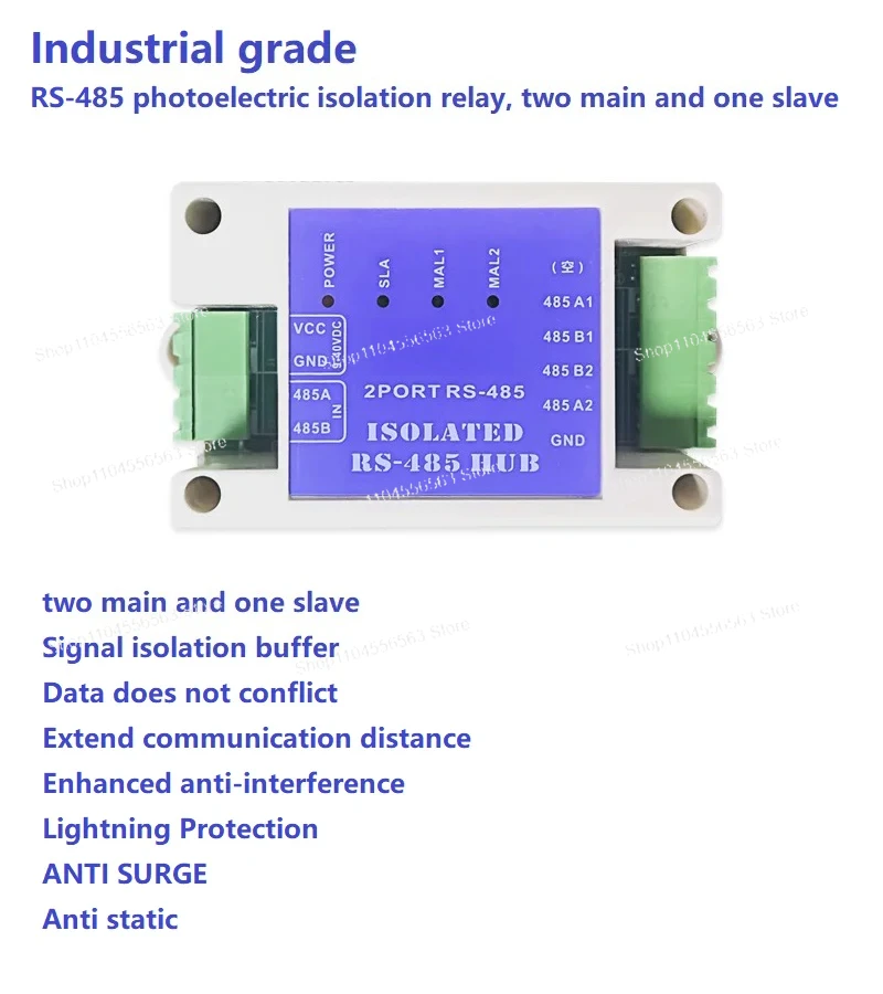 Industrial-grade dual-master-one-slave RS485 repeater buffered photoelectric isolation type Modbus dual-master hub