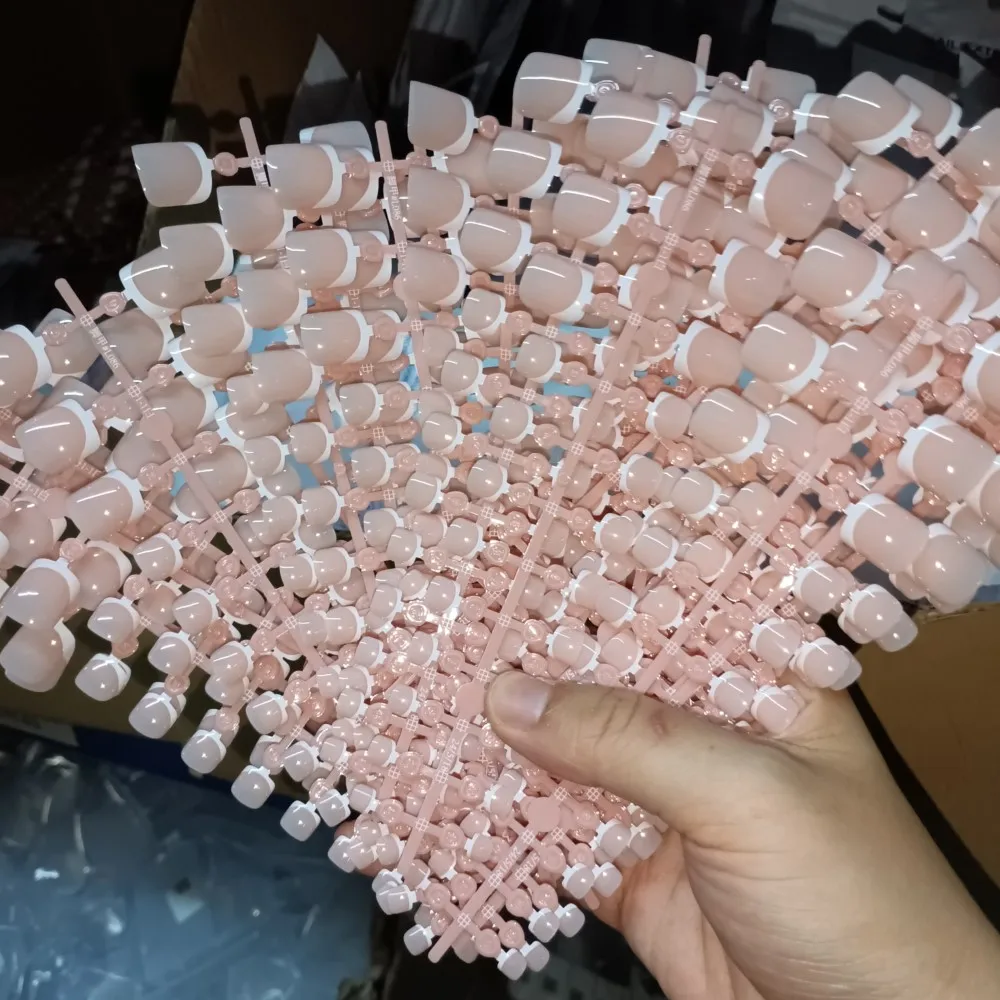 Punte per unghie quadrate da 120 pezzi-punta corta francese stampa sulle unghie dei piedi punte per unghie in Gel morbido rosa copertura completa estensioni per unghie finte