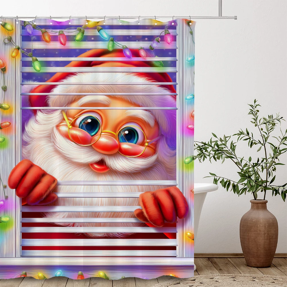 

Christmas cat and dog Print Bathing Curtain Bathroom Happy New Year Shower Curtain With Hooks bathroom home decor Curtain