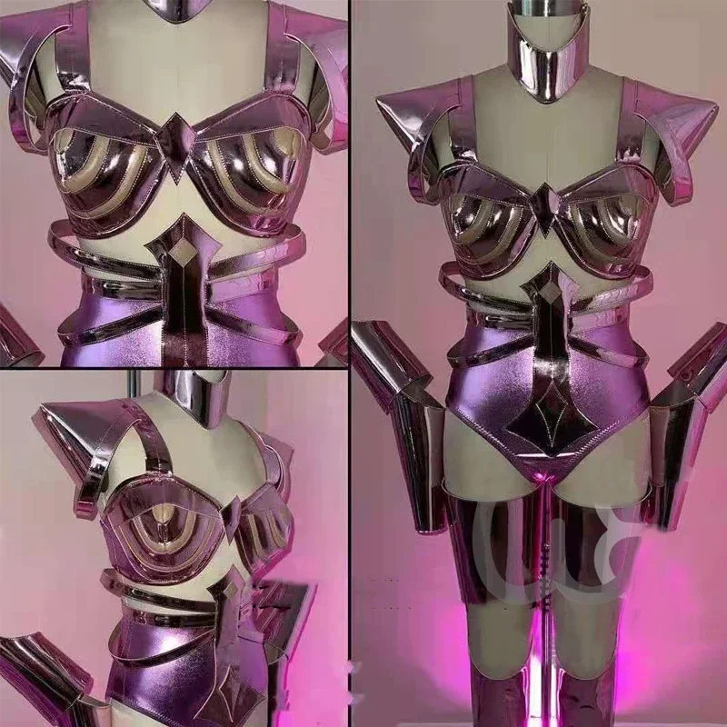 Trajes de espectáculo Rave para mujer, traje Sexy de Pole Dance Gogo, conjunto de nuevo estilo Punk Tech Purple Laser Body para mujer, club nocturno Dj Ds Stage