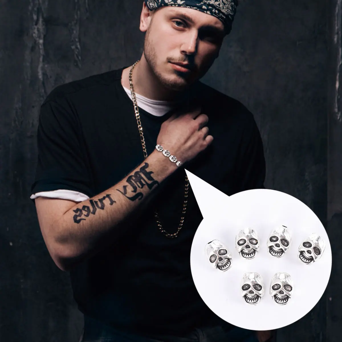 

50 Pcs Heads Skull Jewelry Accessories Beads Halloween Tibetan Silver Moon Making