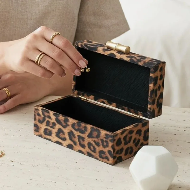 Leather Jewelry Box Leopard Print Jewelry Storage Boxes Magnetic Lid Earrings Ring Bracelet Organizer Box Desktop Storage Boxes