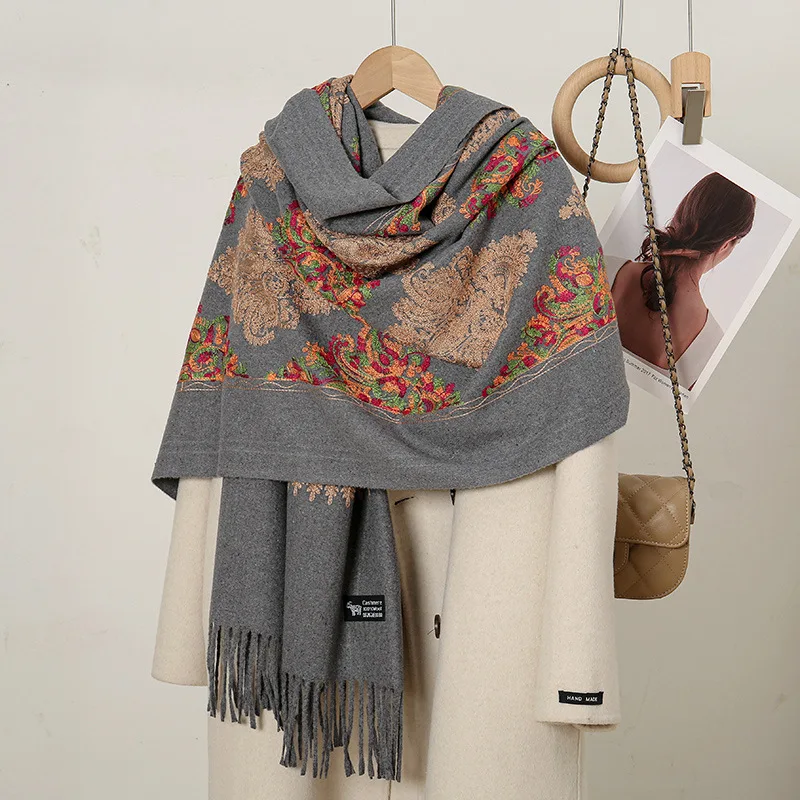 Cashmere Women Floral Scarf Winter Warm Shawl and Wrap Shawl Winter Paisley Pashmina Blanket Poncho Stoles Print Cashmere Scarf