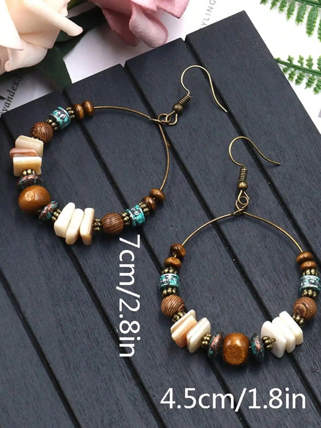 

2 пары богемных сережек ручной работы с бусинами, деревянными бусинами и ракушками, серьги-кольца для женщин, для вечеринок