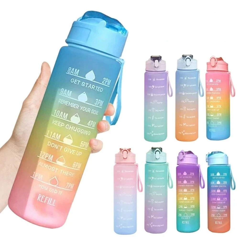 900ML Large Capacity Water Bottle Portable Plastic Sports Water Cup with Time Marker Leak-proof Water Jugs