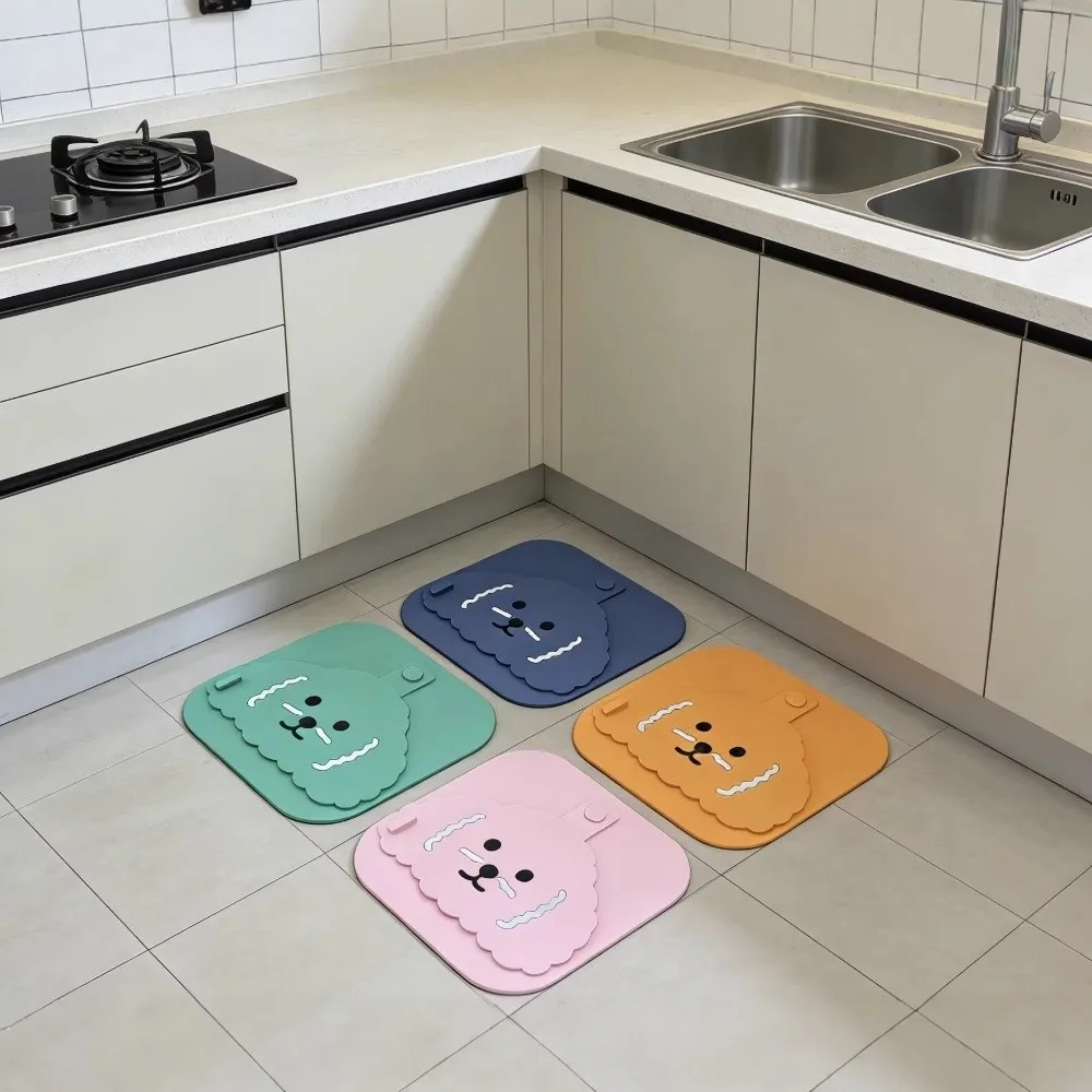 Silicone Shower Drain Cover Cartoon Dog Insect-proof Drain Hair Catcher Anti-Odor Reusable Kitchen Sink Seal Mat