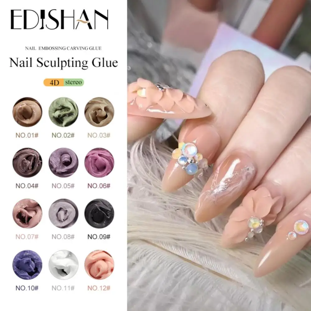 Vernis à ongles colle ongles accessoires 4d ongles peinture créative bricolage Gel manucure Sculpture pâte à modeler gomme Nail Art colle 12 couleurs