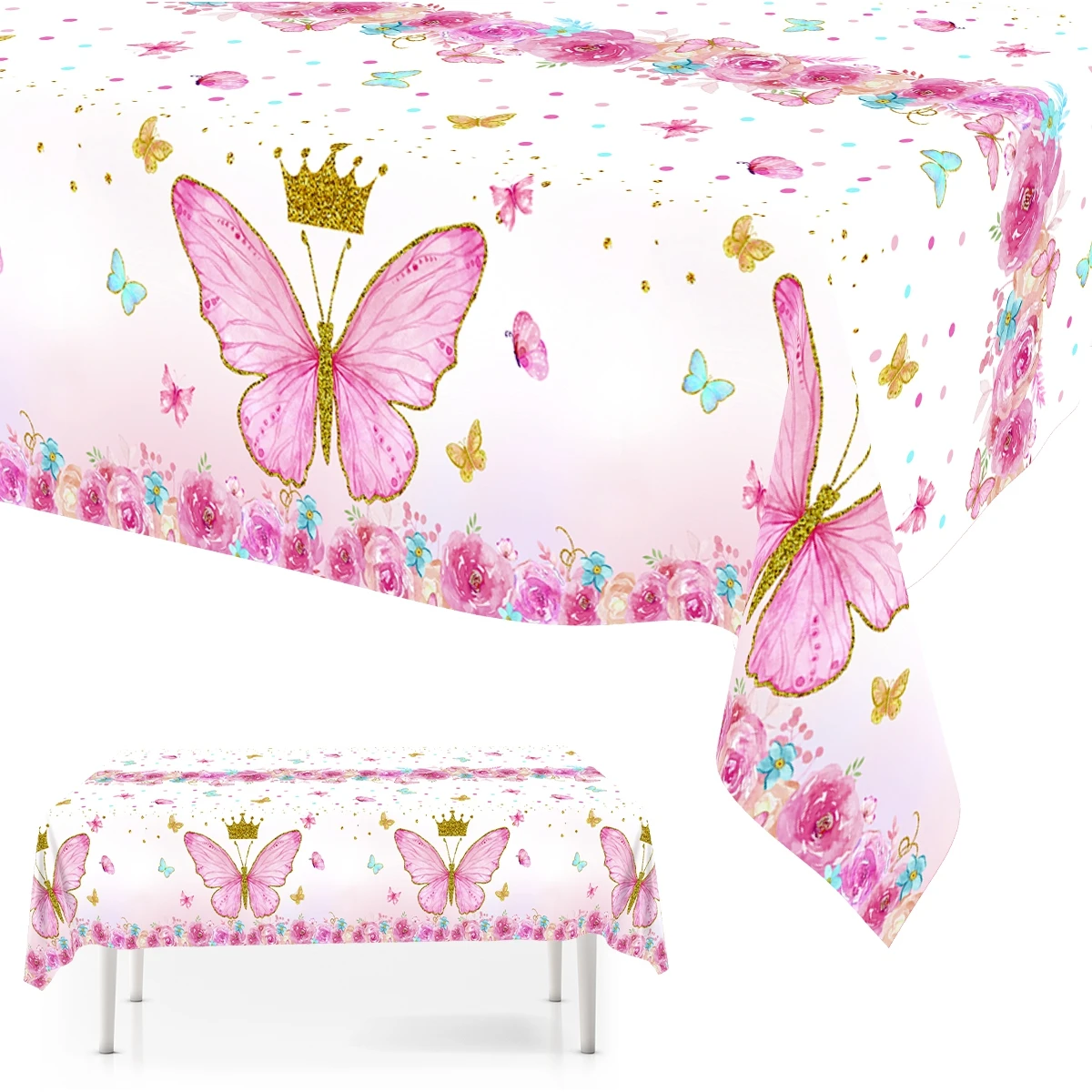 130*220cm Pink Butterfly Plastic Tablecloth Birthday Party Tablecover For Spring Summer Wedding Wild One Party Decoration