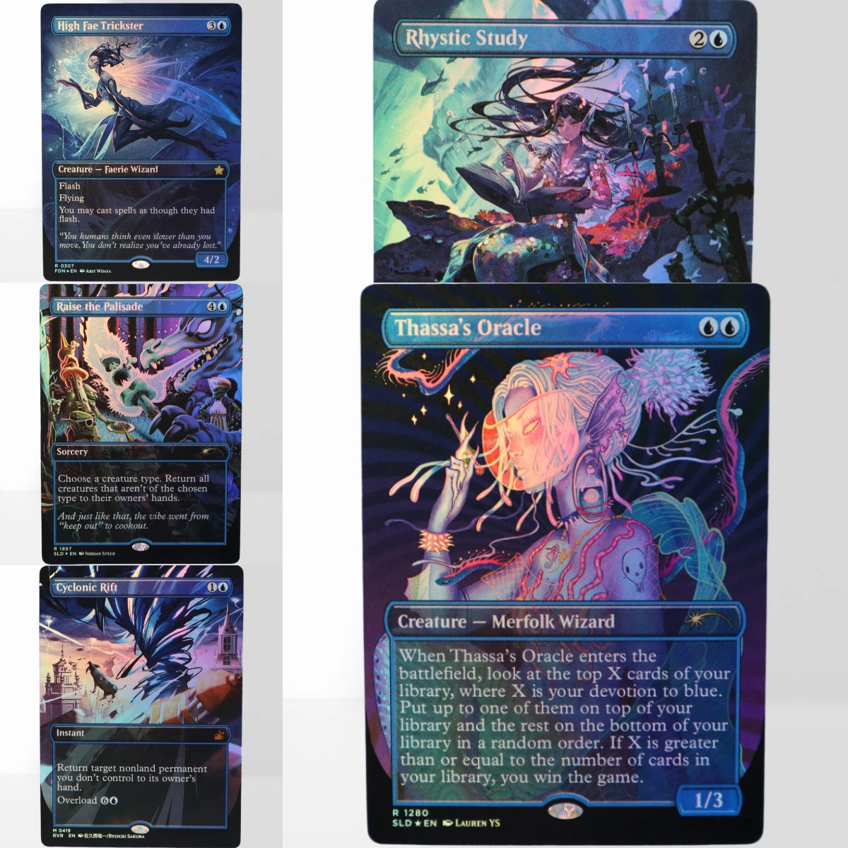 Tarjetas TCG de lámina azul TOP para el Proxy Mágico Thassa's Oracle Wan Shi Tong, Librarian High Fae Trickster Mystic Remora Cyclonic Rift