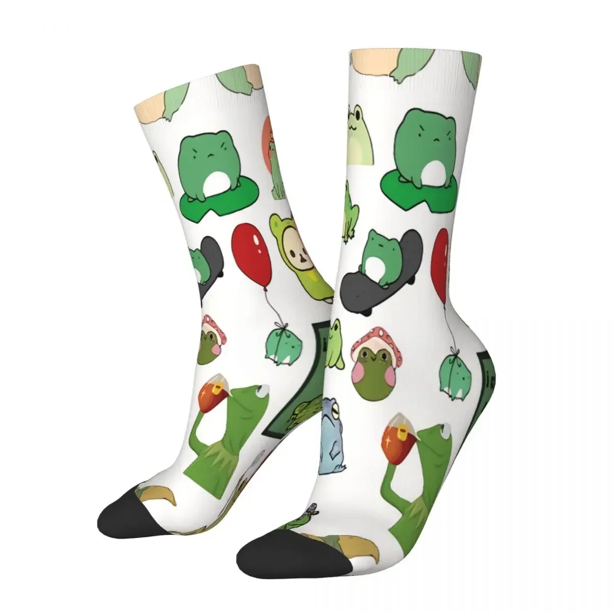 

Doodle White Background Frog Socks Male Mens Women Winter Stockings Printed
