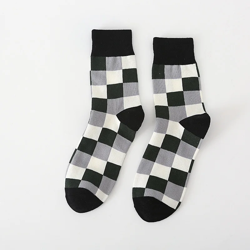 Autumn Winter English Style Pure Cotton Socks Men with Colored Plaid High Quality Men\'s Socks 20901