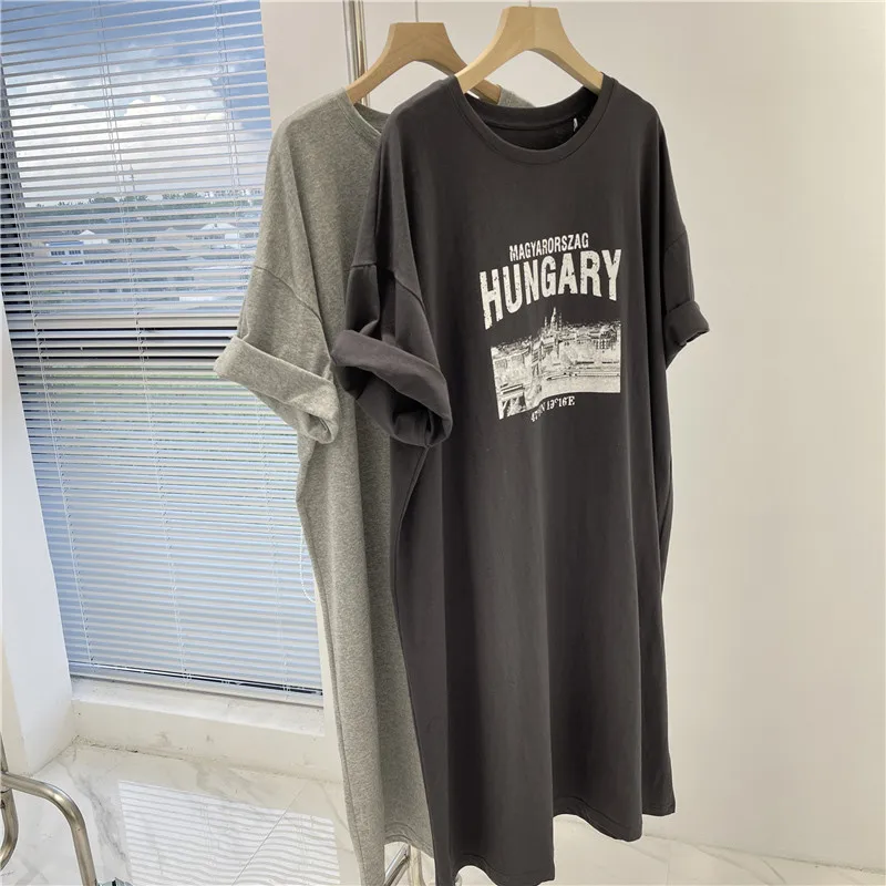 Dress Women Summer Plus Size Loose Casual Versatile Short Sleeved Round Neck DressPregnant Women's Dress
