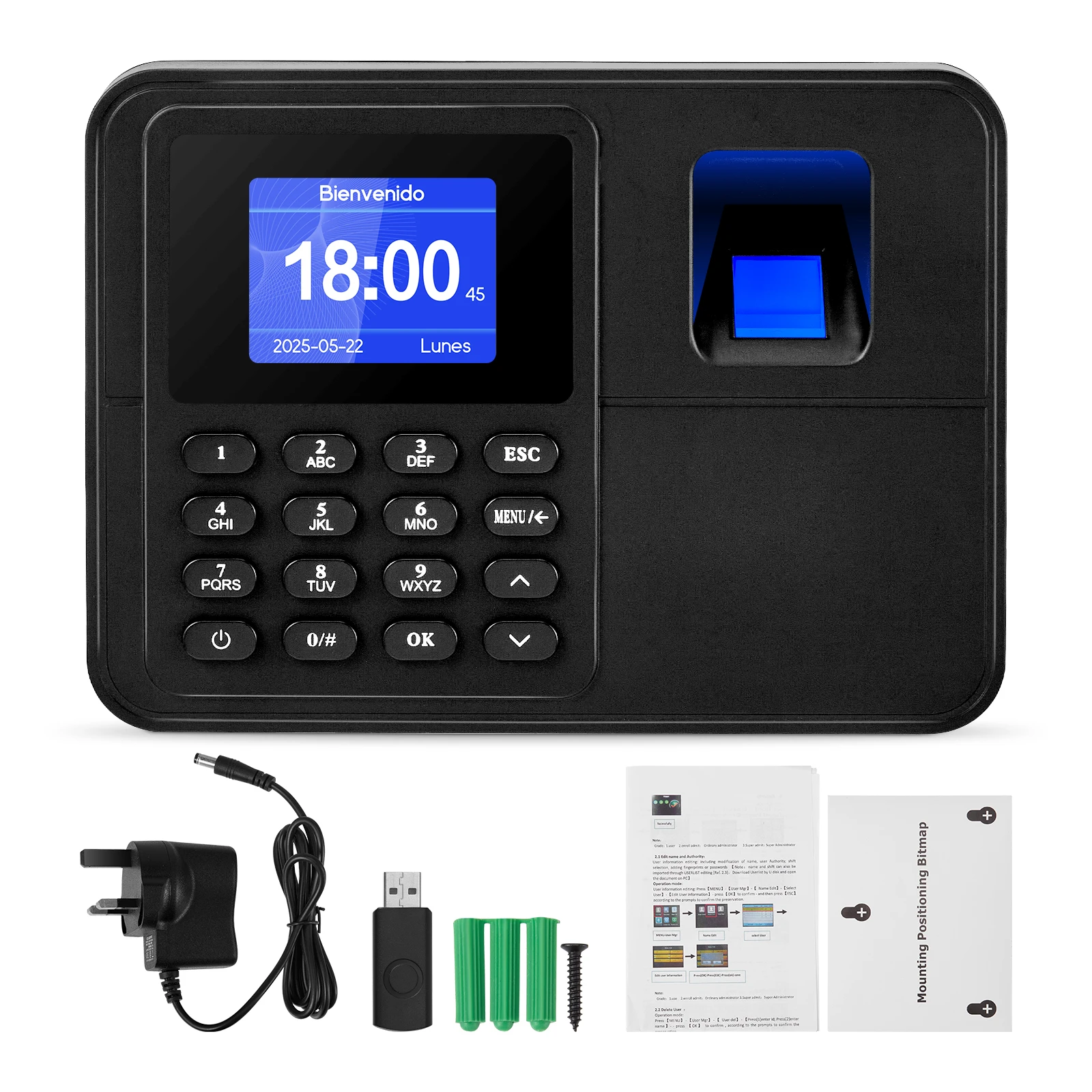 

Attendance Machine Employee Biometric Fingerprint Password Time Attendance Machine Time Clock time machine with 2.4 TFT U-Disk
