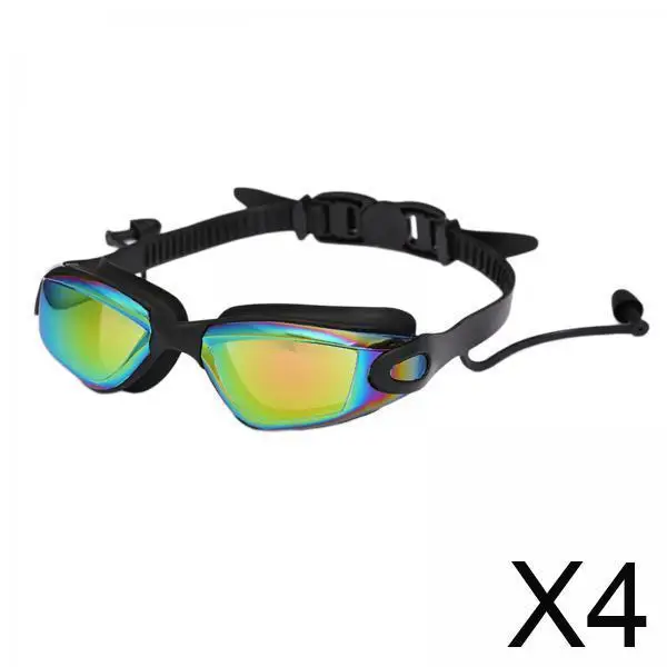 

4 очки для плавания с затычками для ушей, очки для плавания для взрослых, противотуманные очки для взрослых, мужчин, женщин, детей