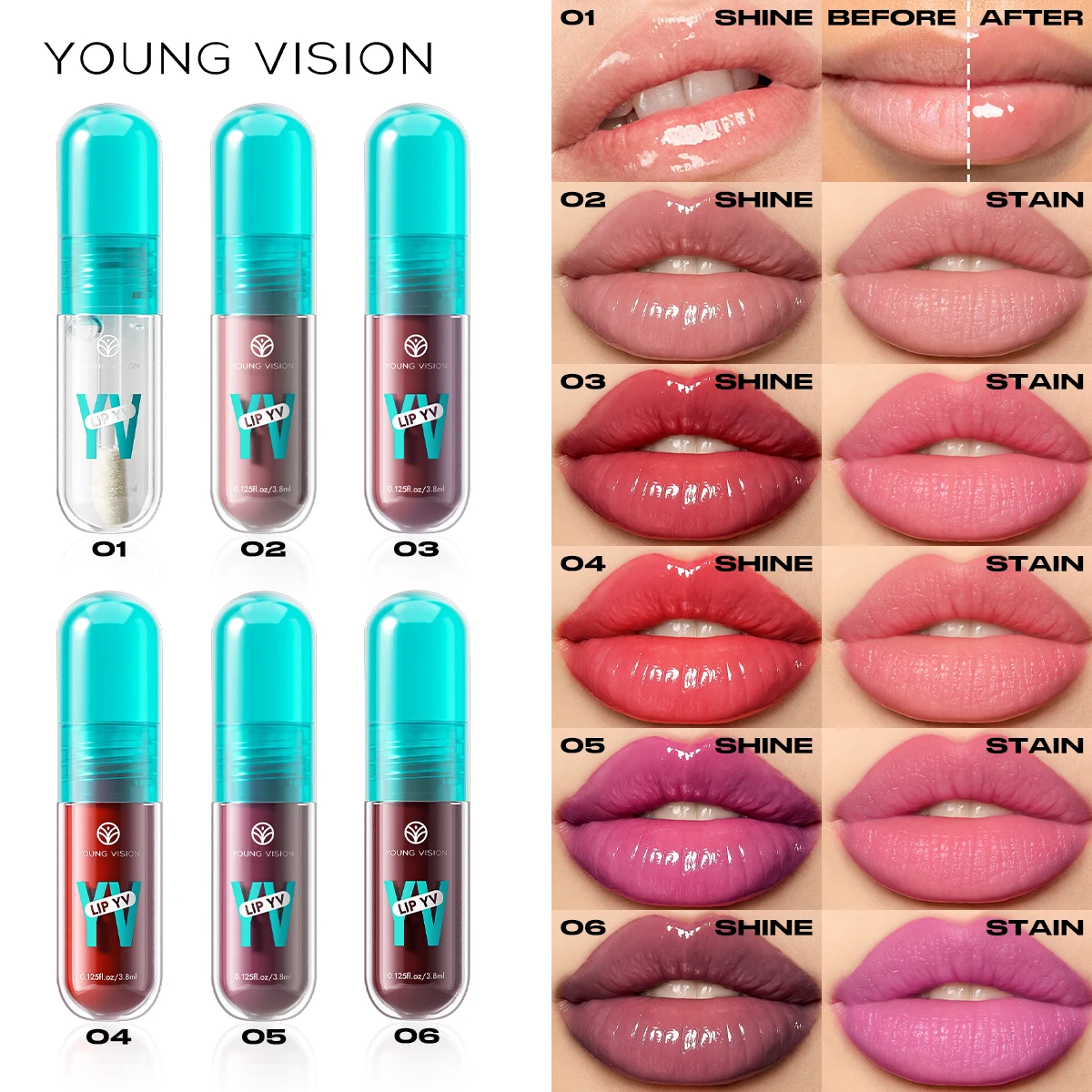 YOUNG VISION 6-Shade Avocado Long-Lasting Moisturizing Lip Stain มีน้ําหนักเบา ไม่เหนียวเหนอะหนะ ถ้วยไม่ติด ลิปคราบ