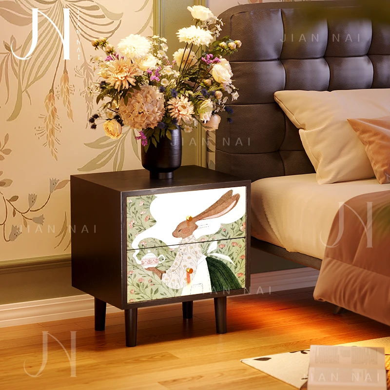 

Кремовый ветер, прикроватная тумбочка из цельного дерева, бытовая спальня, маленькая, легкая, роскошная, с высоким смыслом, американская картина кролика