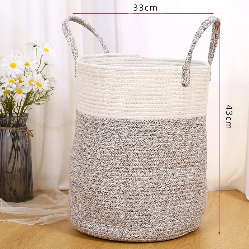 New Home Products Cotton Rope Woven Dirty Cloth Basket Living Room Bedroom Handmade Fabric Storage Basket Toy Storage Bag